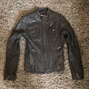Michae Kors gray leather moto jacket